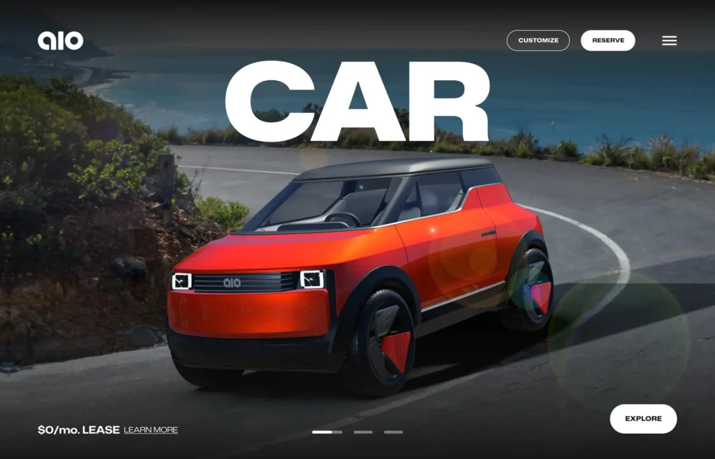 AIO Motors website design by award-winning web design agency Black Flag Creative, Webby Awards 2026 Honoree